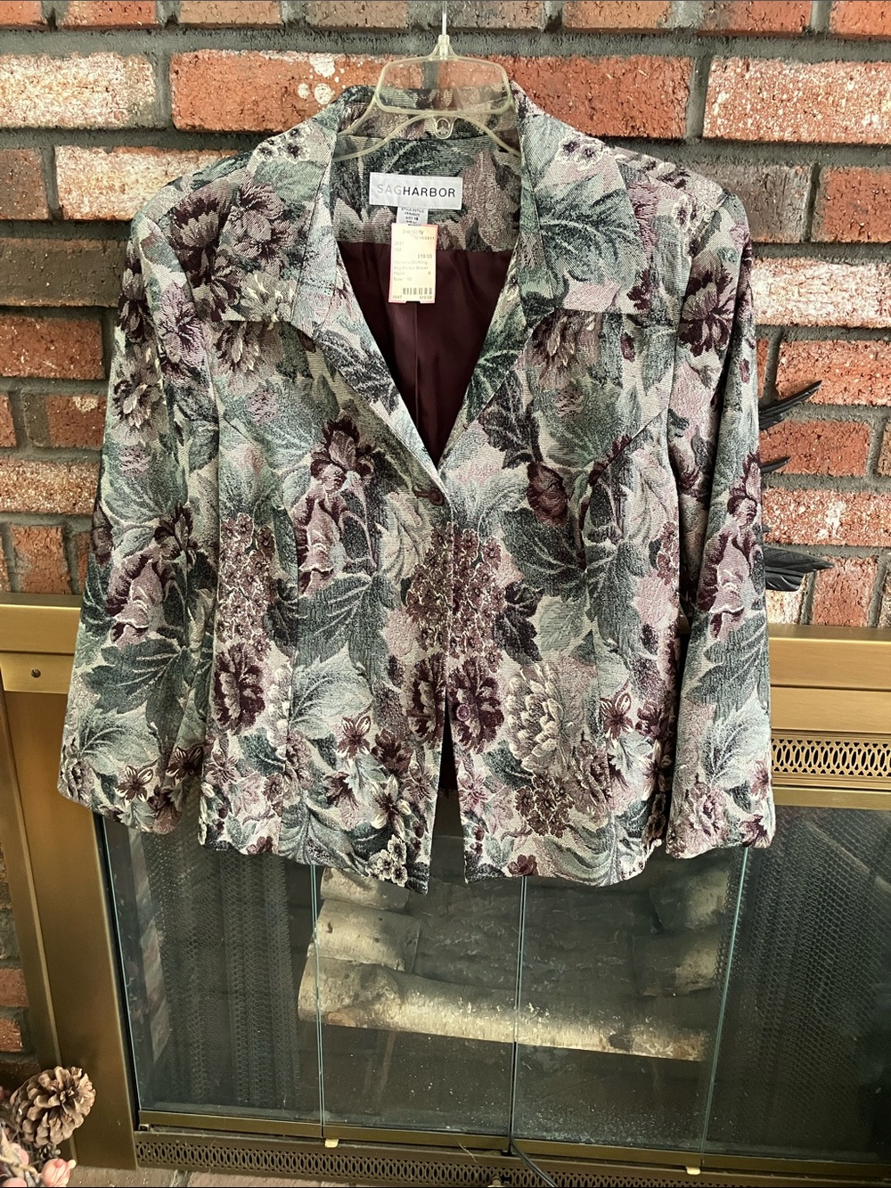 NWT Size 18 Sag Harbor Vintage Tapestry Floral Blazer Crop Jacket